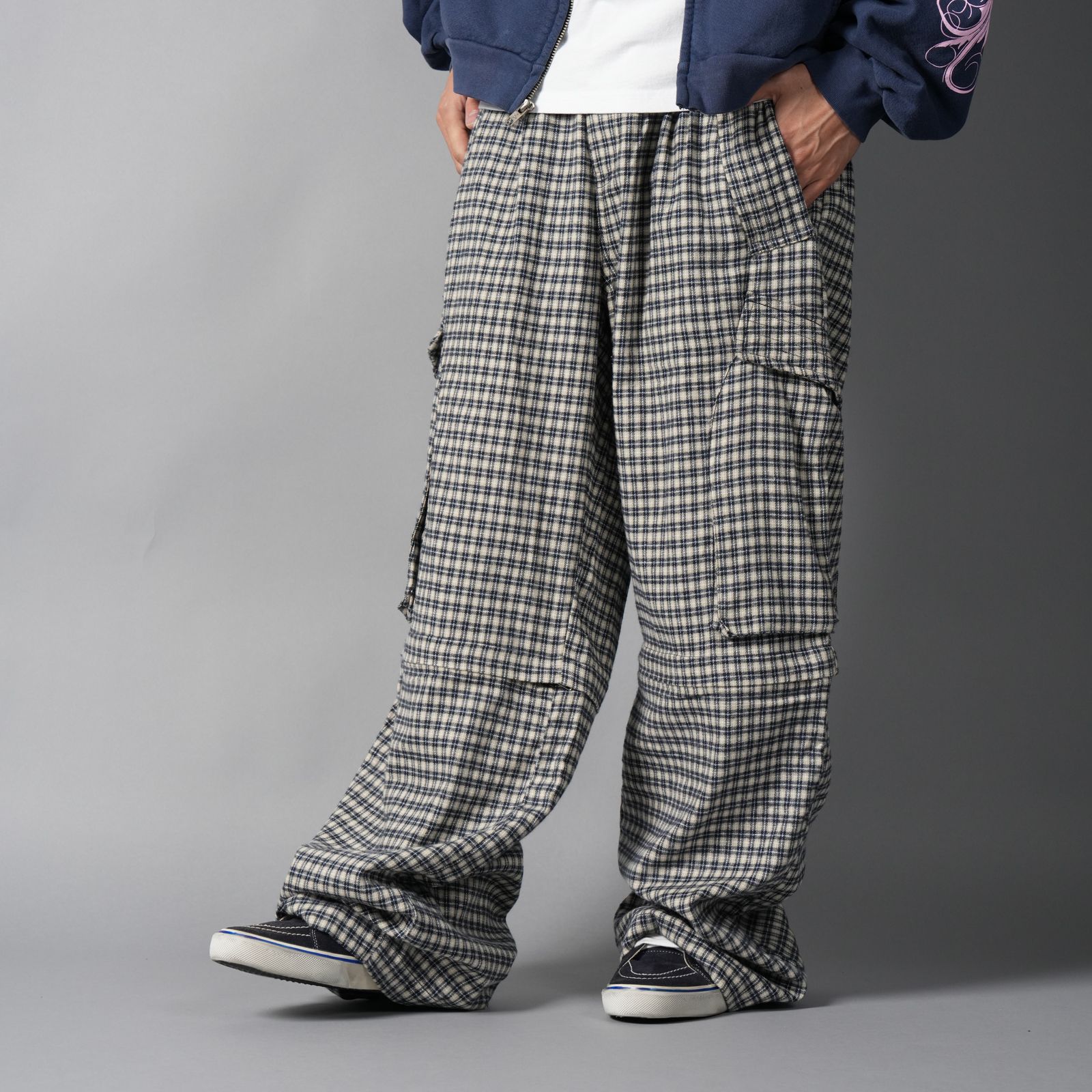 DOLLY, plaid cargos / カーゴパンツ (ブルー/クリーム)