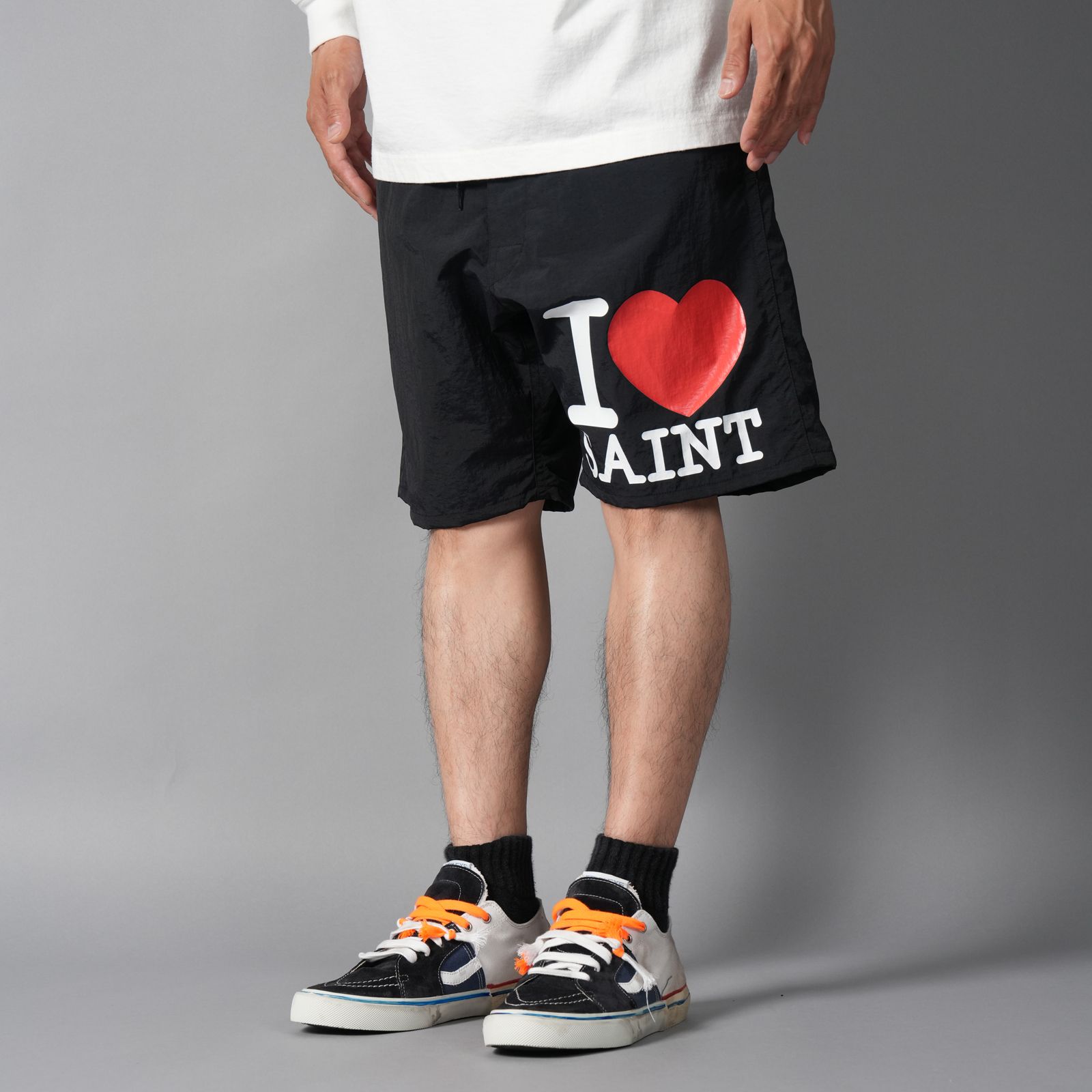 SM-MK8-0000-071 / NYLON SHORTS  / I LOVE SAINT / BLACK / スイムショーツ  (ブラック)