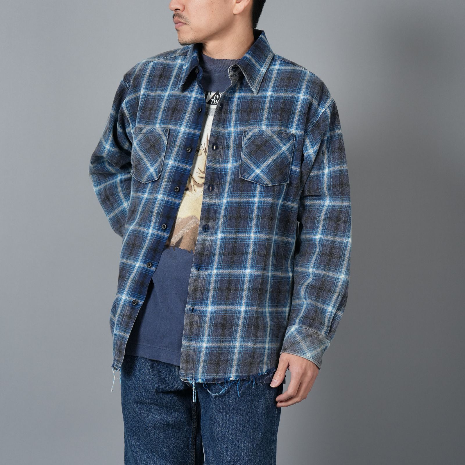 【残りわずか】Used Shirt / ユーズドシャツ / ネルシャツ  (ブルー)