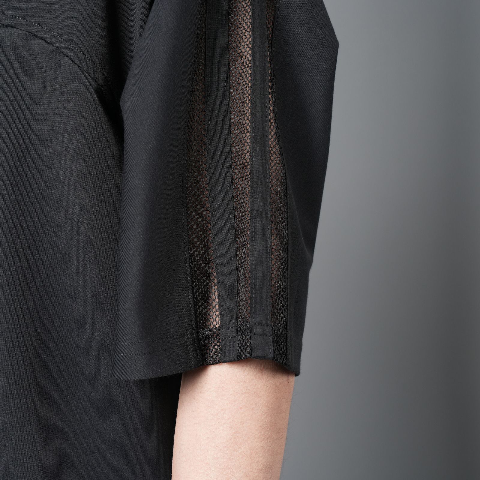 M MESH 3 SS TEE / メンズ メッシュ スリーストライプ ショートスリーブTシャツ (ブラック)