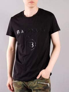 BALMAIN STAMP SILVER MILLER / シルバーミラー ロゴ プリント Tシャツ (クルーネック) / ブラック / コットン / メンズ