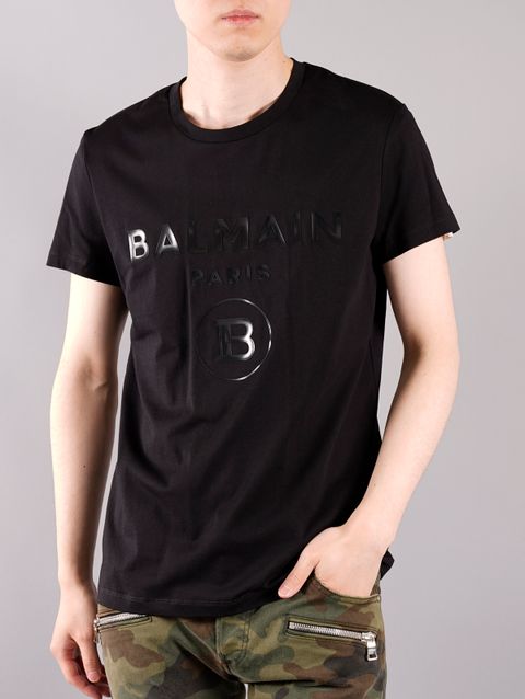 BALMAIN STAMP SILVER MILLER / シルバーミラー ロゴ プリント Tシャツ (クルーネック) / ブラック / コットン / メンズ
