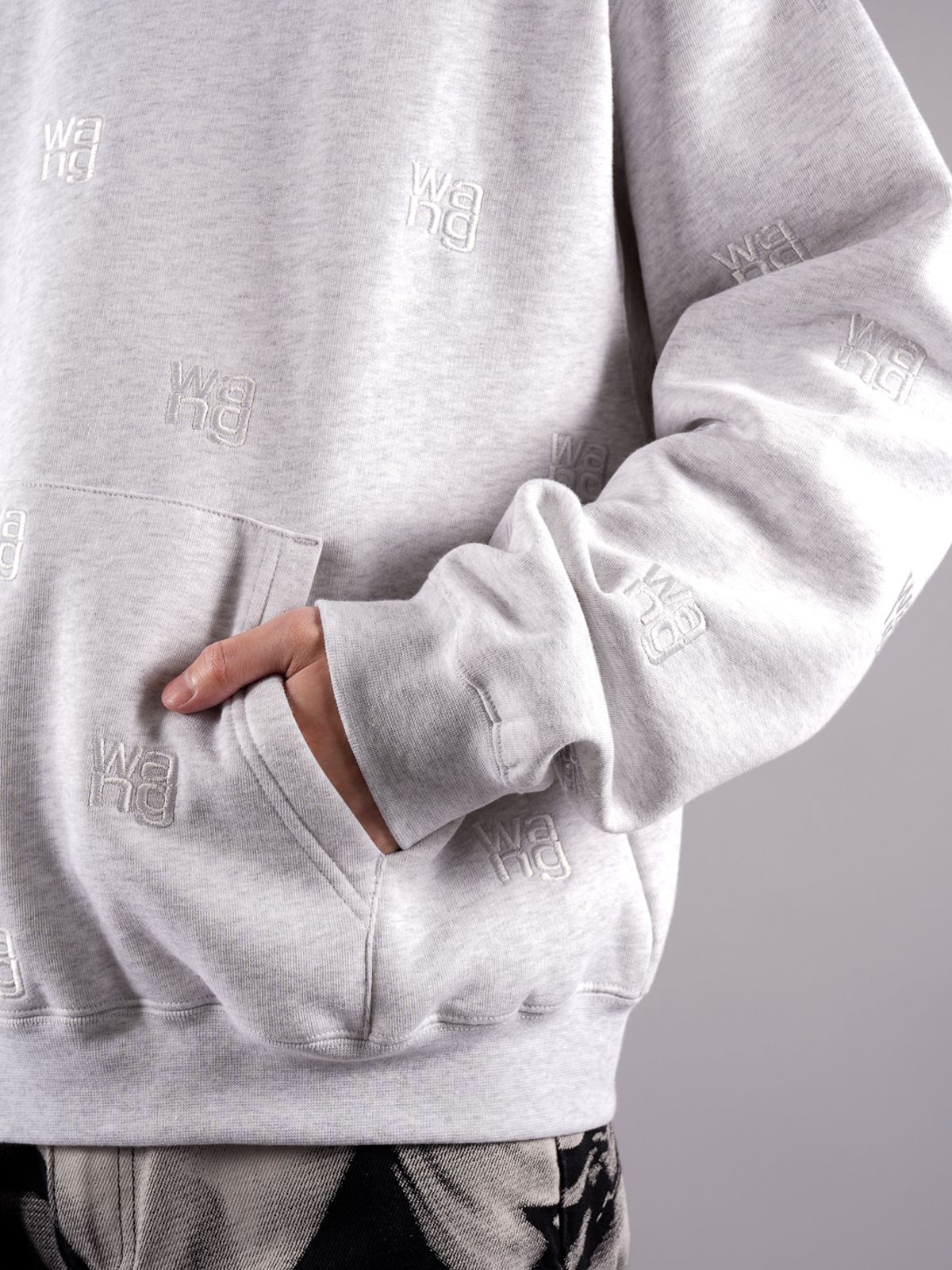 ALEXANDER WANG - LONG SLEEVE HOODIE WITH ALLOVER EMBROIDERY