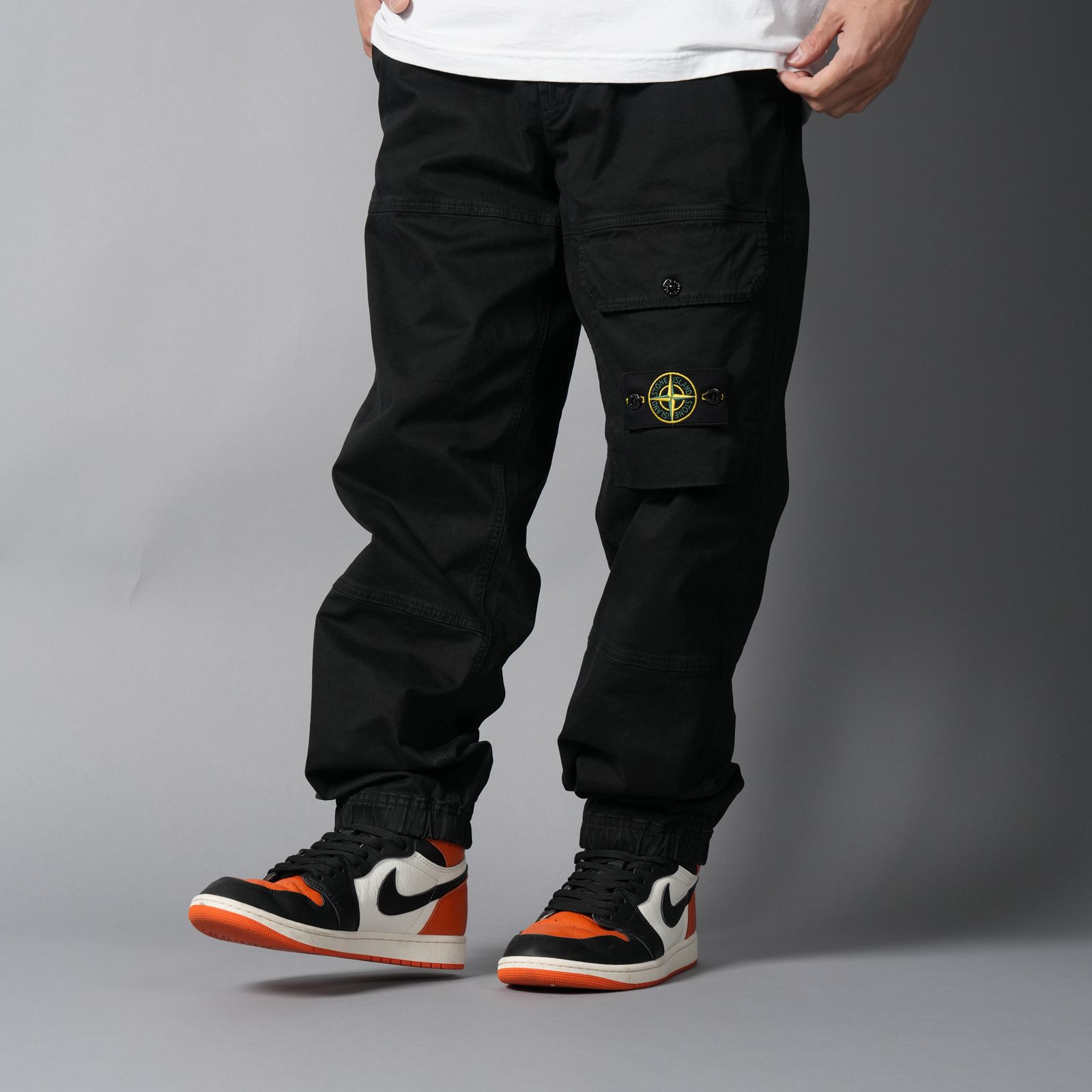 3100010 ORGANIC COTTON STRETCH BROKEN TWILL 'OLD' EFFECT / カーゴパンツ (ガーメントダイ) (ブラック)