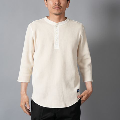 WAFFLE HENLEY (3/4)SLEEVE / ワッフル ヘンリーネック Tシャツ (ホワイト)