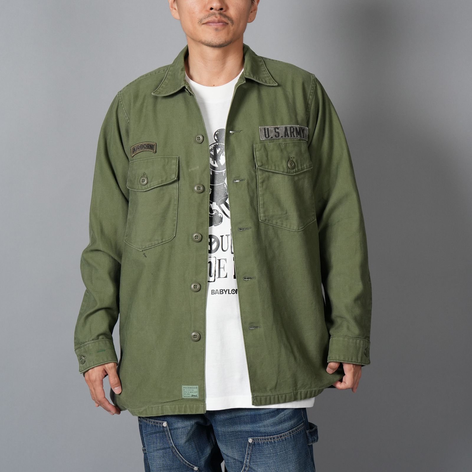 Patchwork US Army Utility Shirts  / パッチワーク ユーエス アーミー ユーテリティシャツ [古着リメイク](カーキ)