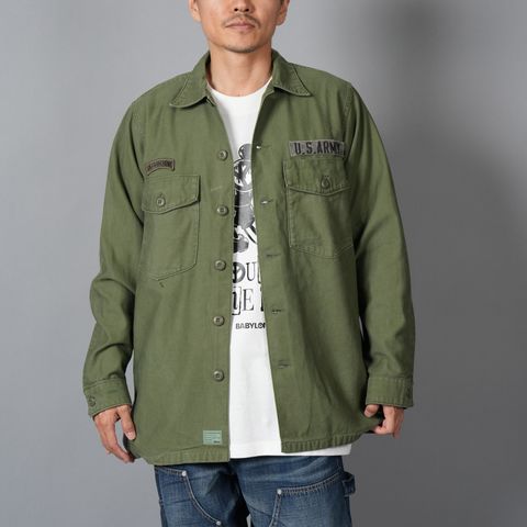 Patchwork US Army Utility Shirts  / パッチワーク ユーエス アーミー ユーテリティシャツ [古着リメイク](カーキ)