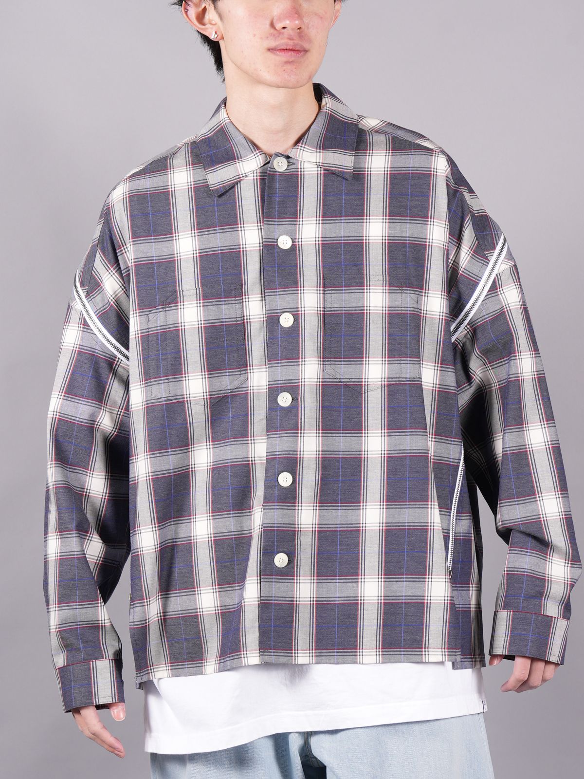 FACETASM - ZIPPED CHECK SHIRT / 長袖シャツ / ブルー x ライトブルー