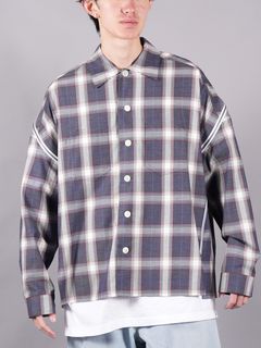 【ラスト1点】 ZIPPED CHECK SHIRT / 長袖シャツ  / ブルー x ライトブルー