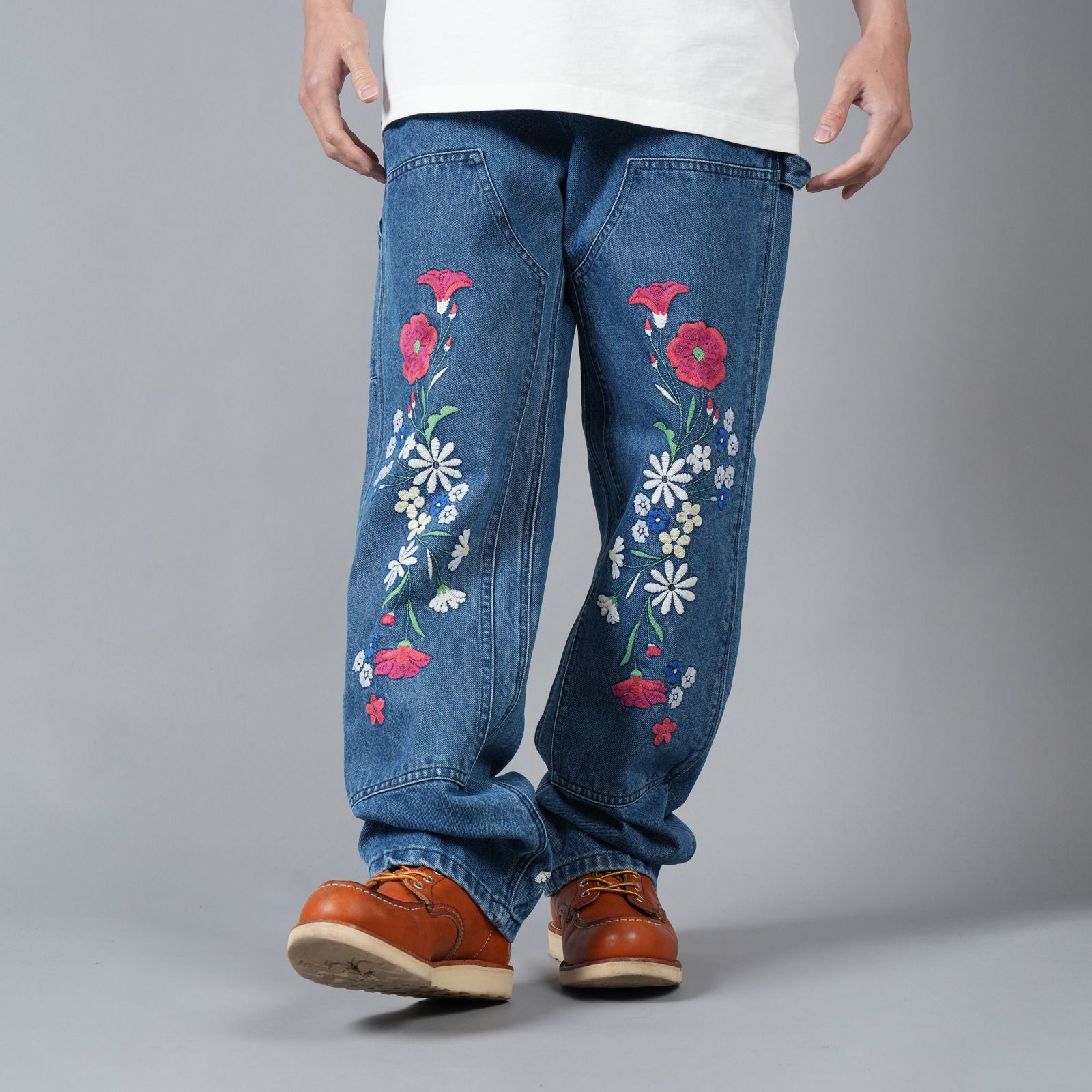 【ラスト1点】EMBRD CARPNTR DENIM PANT /  エンブロイダリー カーペンター デニムパンツ (ブルー)