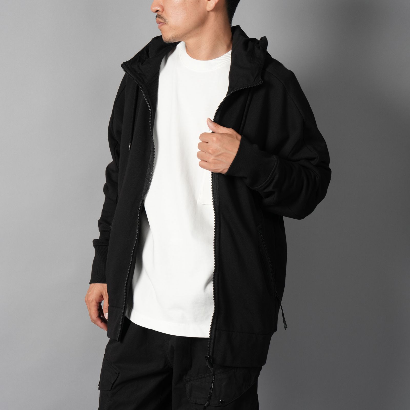 Diagonal Raised Fleece Goggle Zip Sweatshirt / ジップフーディー (ブラック)