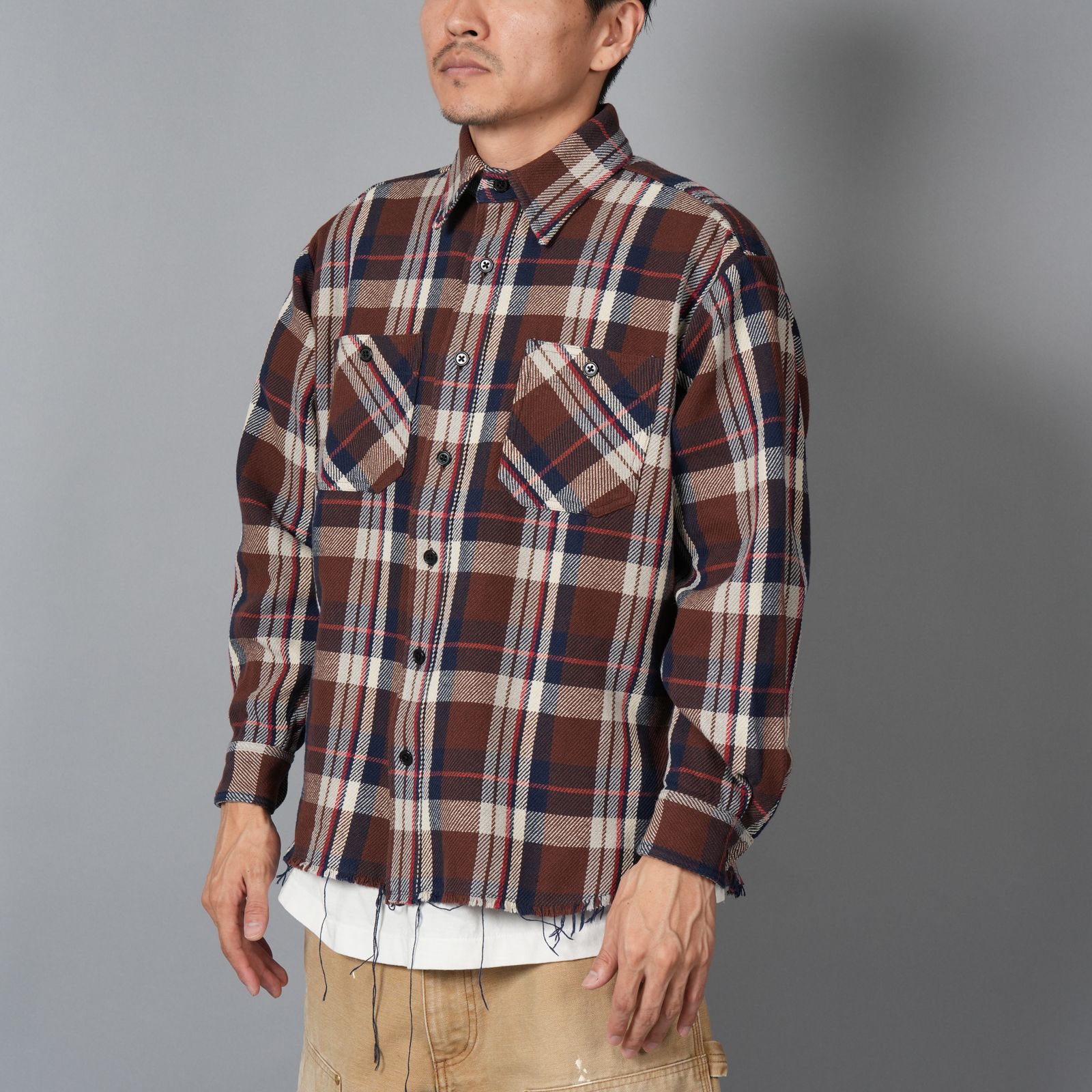 DAMAGED FLANNEL SHIRTS / ネルシャツ (ブラウン)
