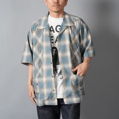 OMBRE PLAID CURBAN SHIRTS (SS)  / 半袖シャツ (ブルー)