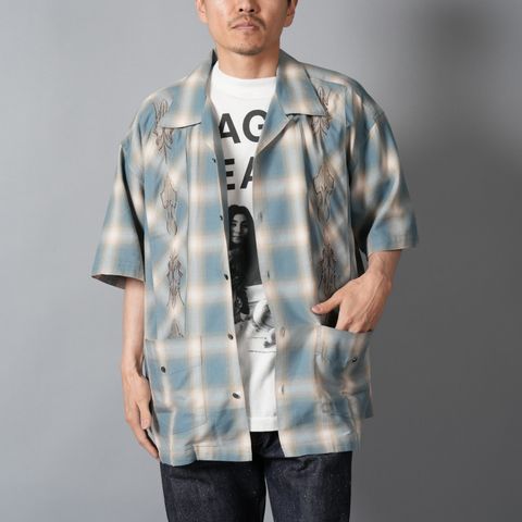 OMBRE PLAID CURBAN SHIRTS (SS)  / 半袖シャツ (ブルー)