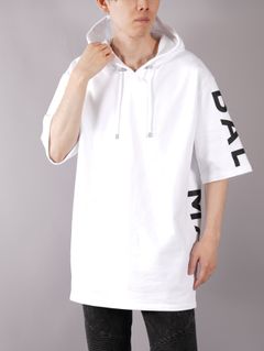 【ラスト1点】BH1 C&S HOODIE BALMAIN LOGO SS / ロゴ フーディー (半袖パーカー) / ホワイト / 定番商品 / メンズ