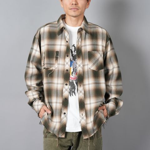 【残りわずか】Antiqued shirt / アンティークシャツ / ネルシャツ [ダメージ加工] (ブラウン)