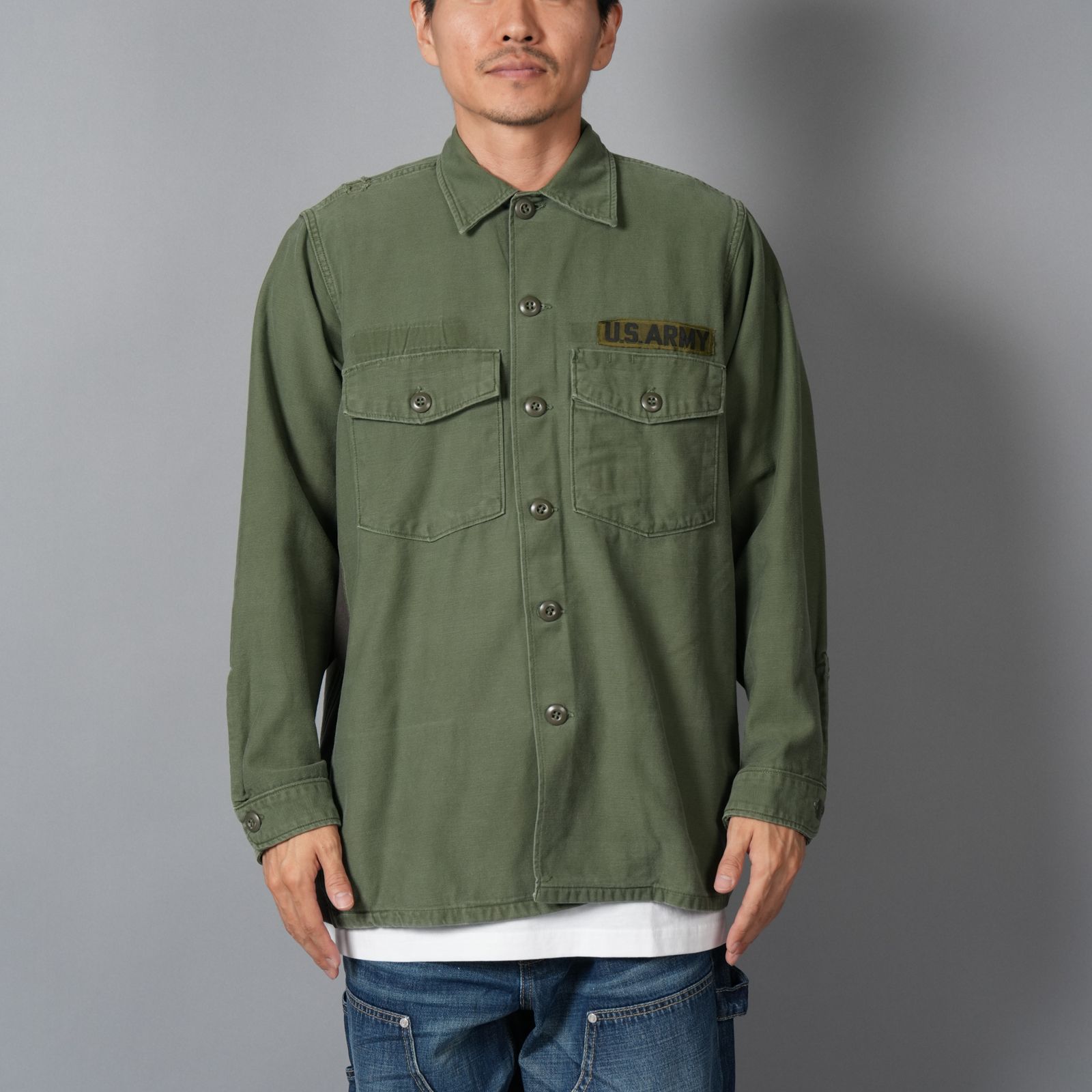 Patchwork US Army Utility Shirts  / パッチワーク ユーエス アーミー ユーテリティシャツ [古着リメイク](カーキ)