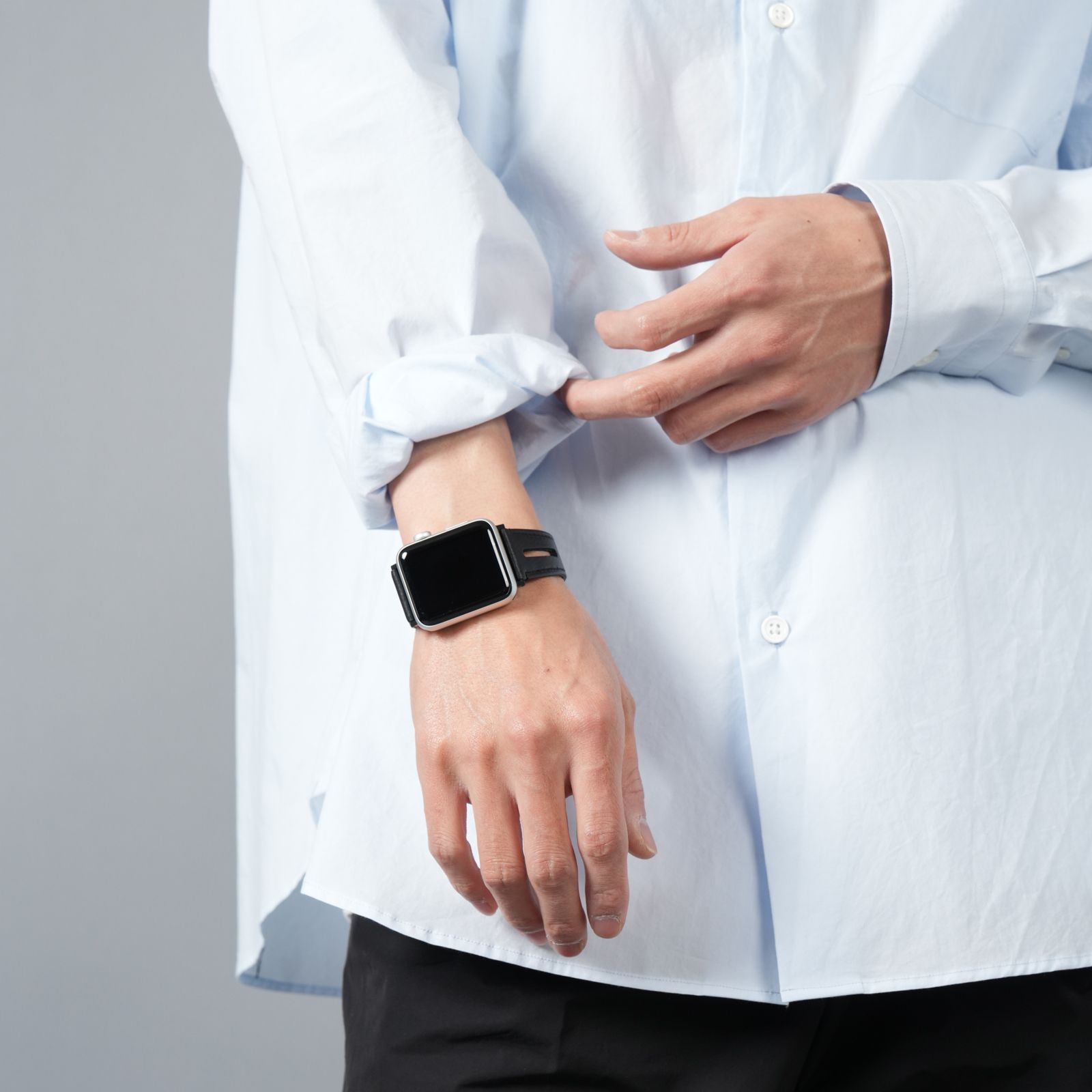 レザーハイブリッドバンド Dバックル for Apple Watch (ブラック)