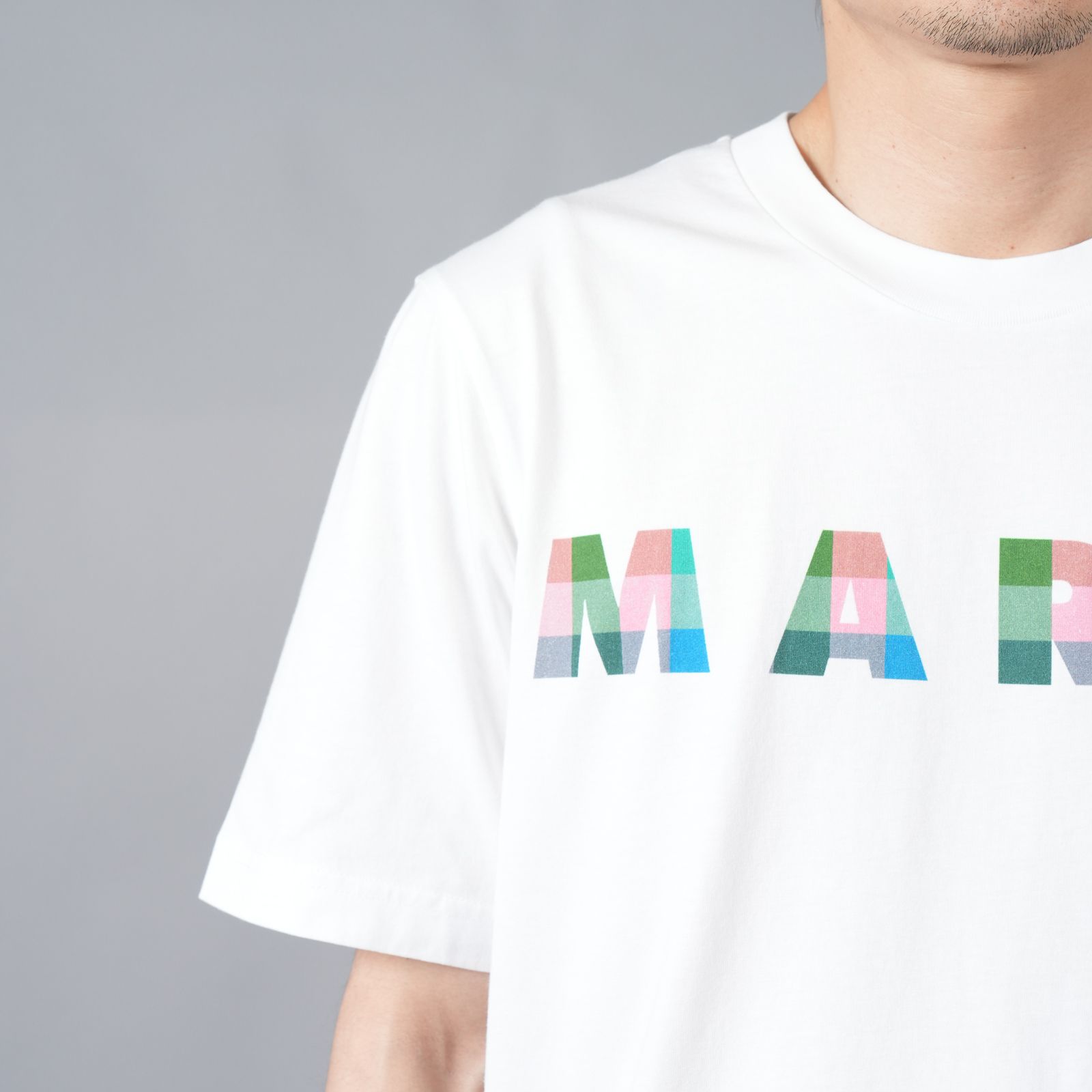 MARNI - ホワイト ギンガムマルニロゴ入り コットン製Tシャツ 