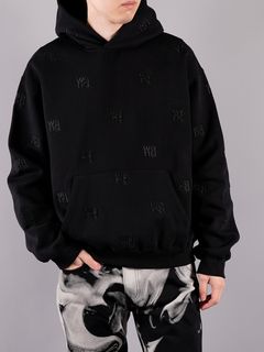 ラスト1点 / LONG SLEEVE HOODIE WITH ALLOVER EMBROIDERY / ロングスリーブフーディー ウィズ オールオーバー エンボロイダリー パーカー (ブラック)