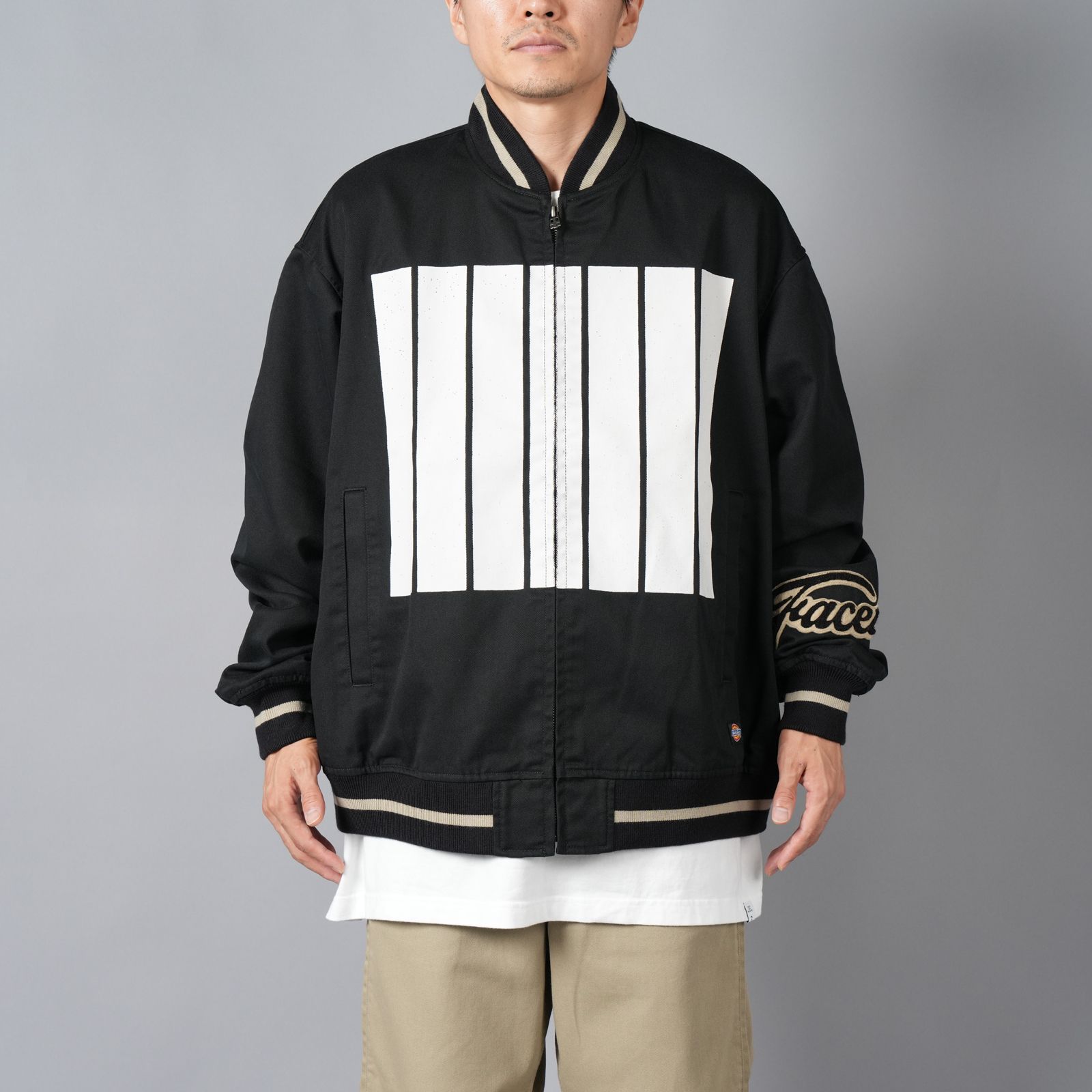 【ラスト1点】【限定】FACETASM x DICKIES 7 BARS STADIUM JACKET / ファセッタズム x ディッキーズ セブンバー スタジアムジャケット (ブラック)