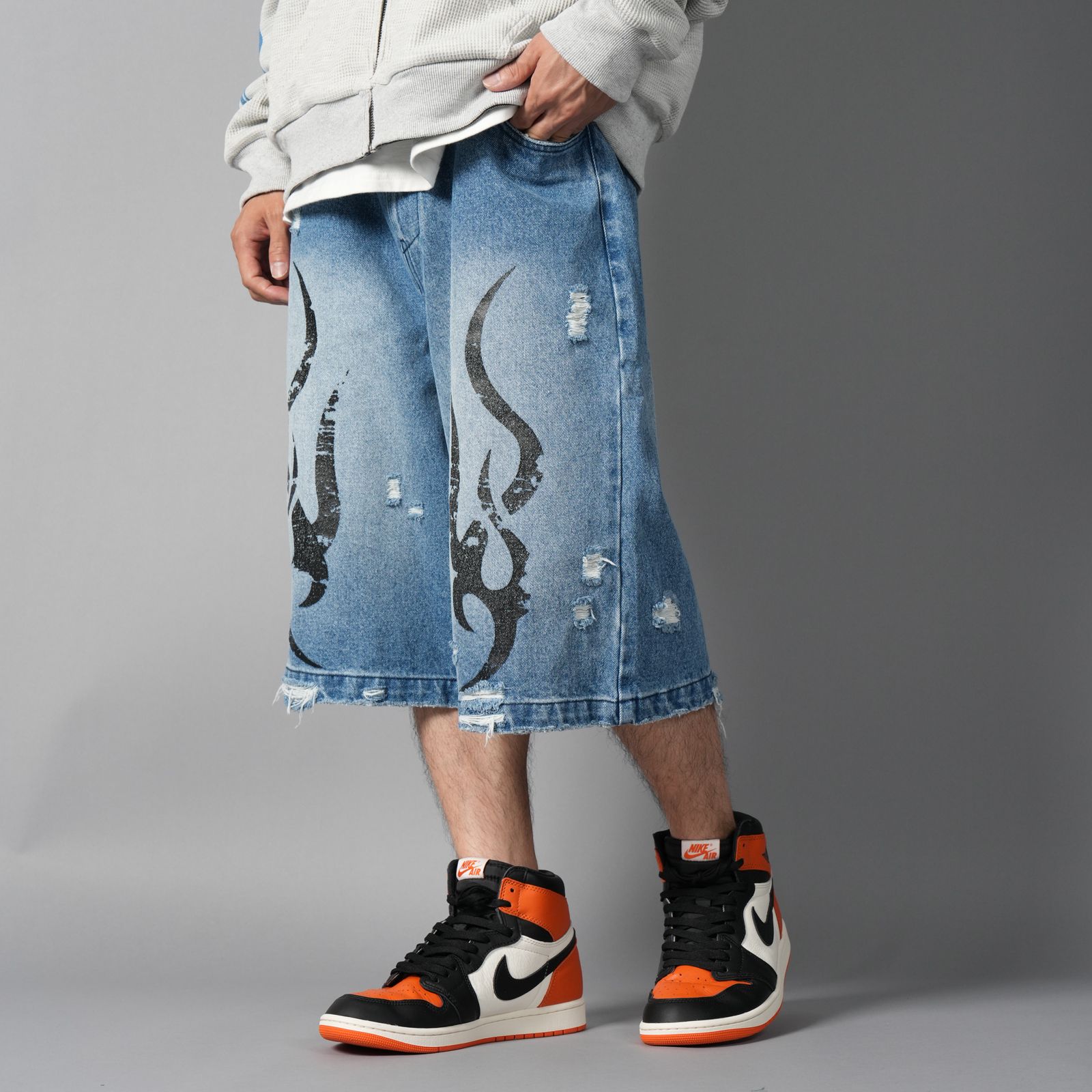 【残りわずか】 Tribal Denim Five-pocket Shorts / トライバル デニム ファイブポケット ショーツ (ヴィンテージブルー)