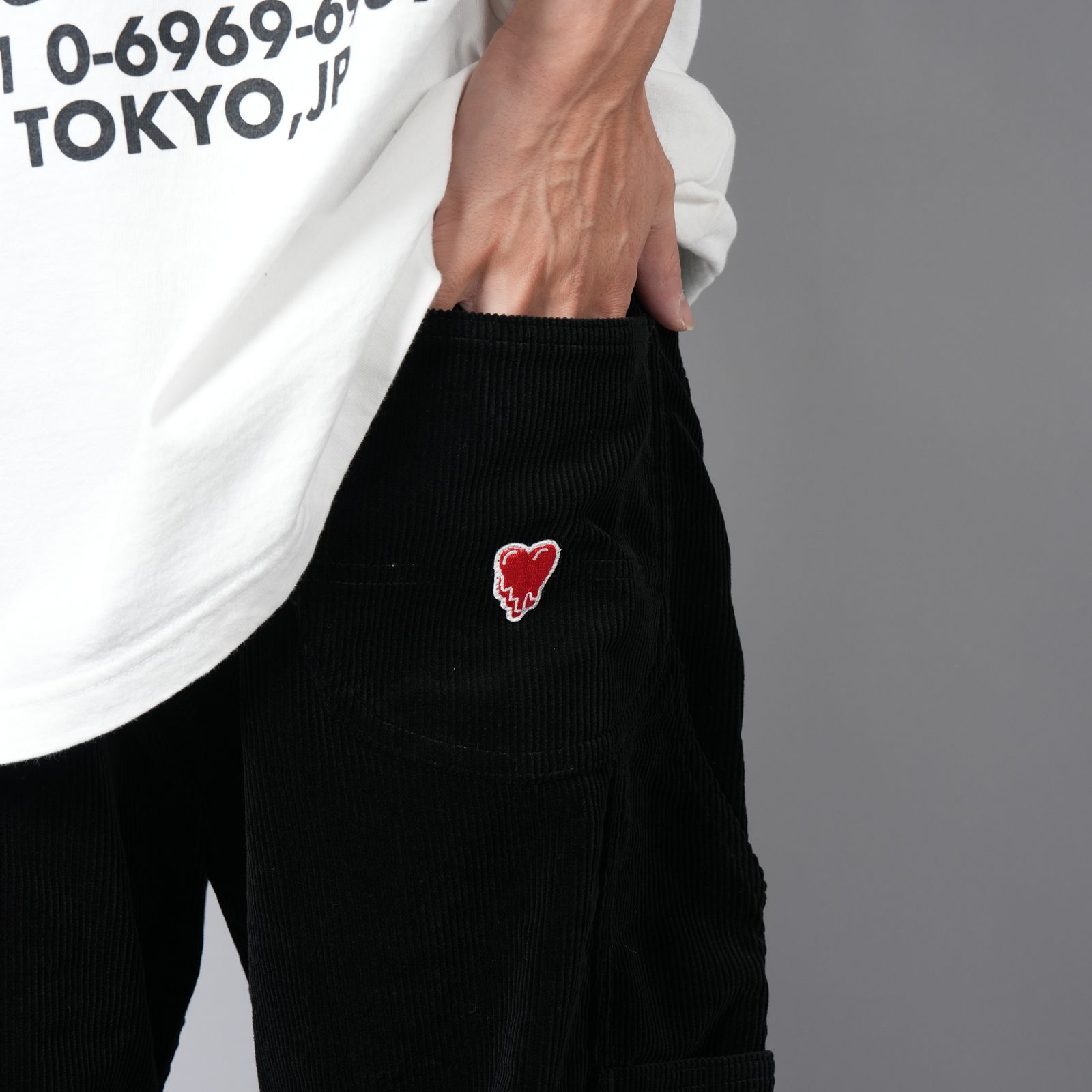 【ラスト1点】EU-YS1-0000-011 / HEART CRDURY PL PNT / BLACK / ハート コーデュロイペインターパンツ  (ブラック)