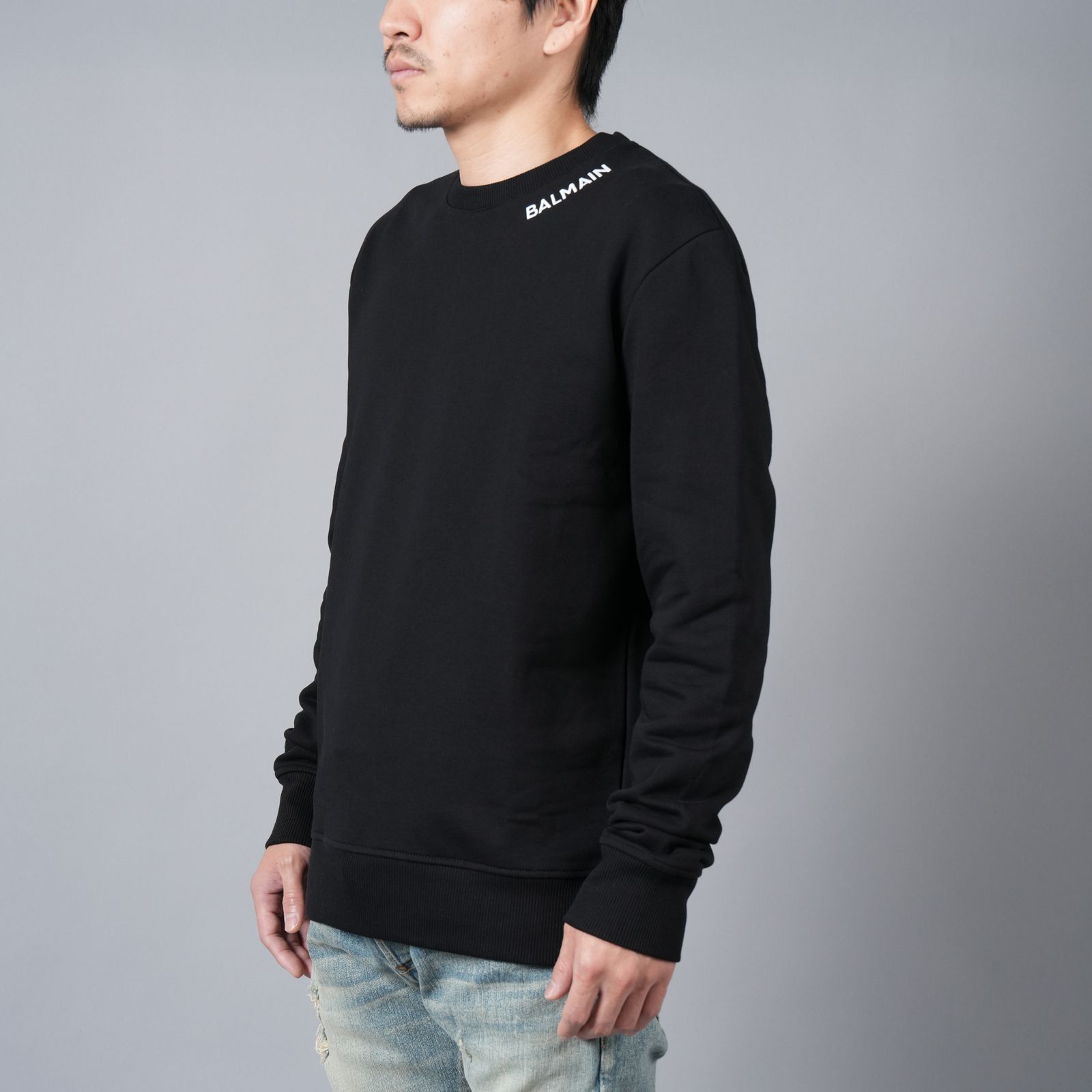 【ラスト1点】BALMAIN STITCH COLLAR SWEATSHIRT / バルマン ステッチカラー スウェットシャツ (ブラック)