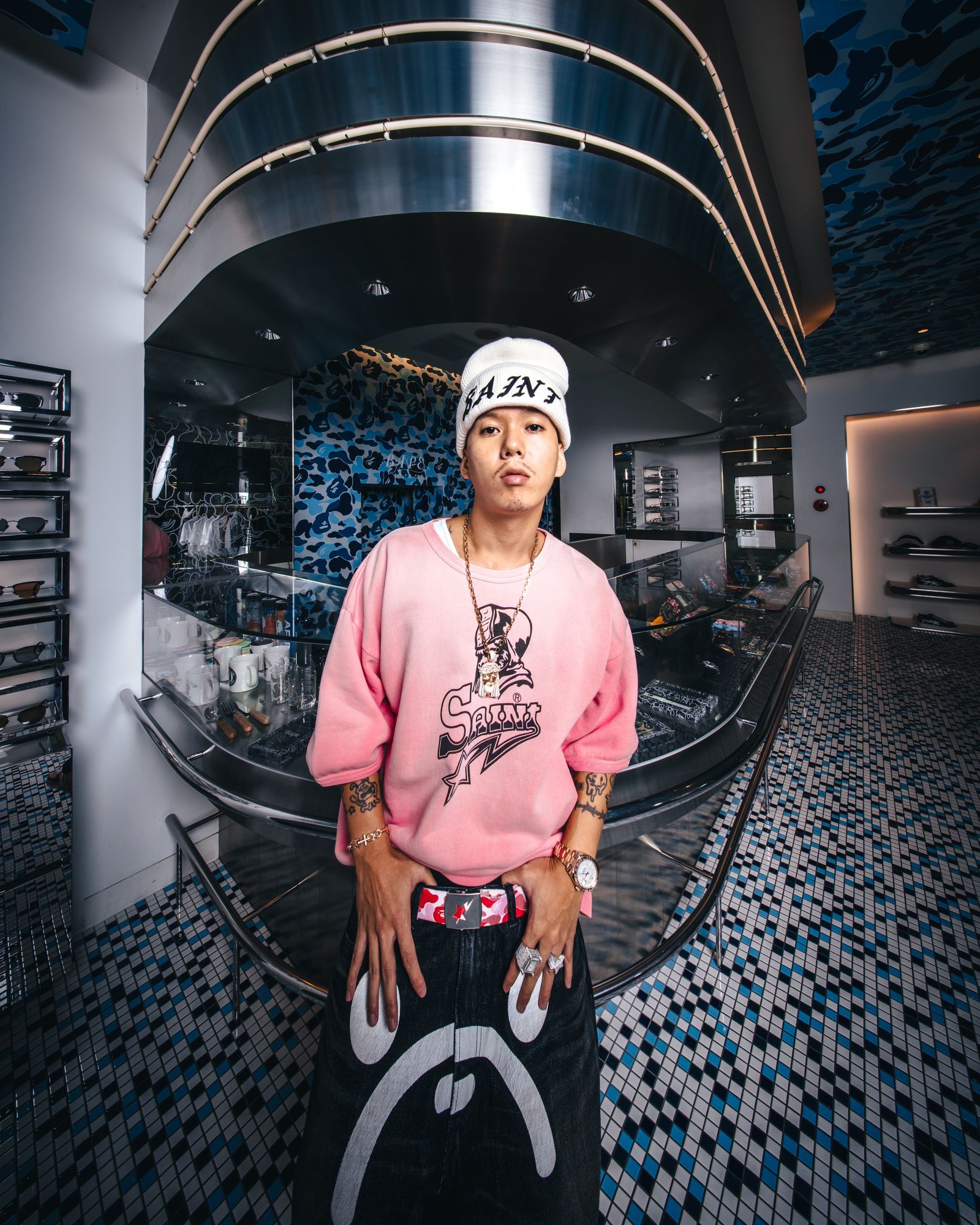 【コラボ】SM-MK8-0000-C51 / BAPE_SS CRW N SWT / SNT STAR / PNK / クルーネックスウェット (ピンク)