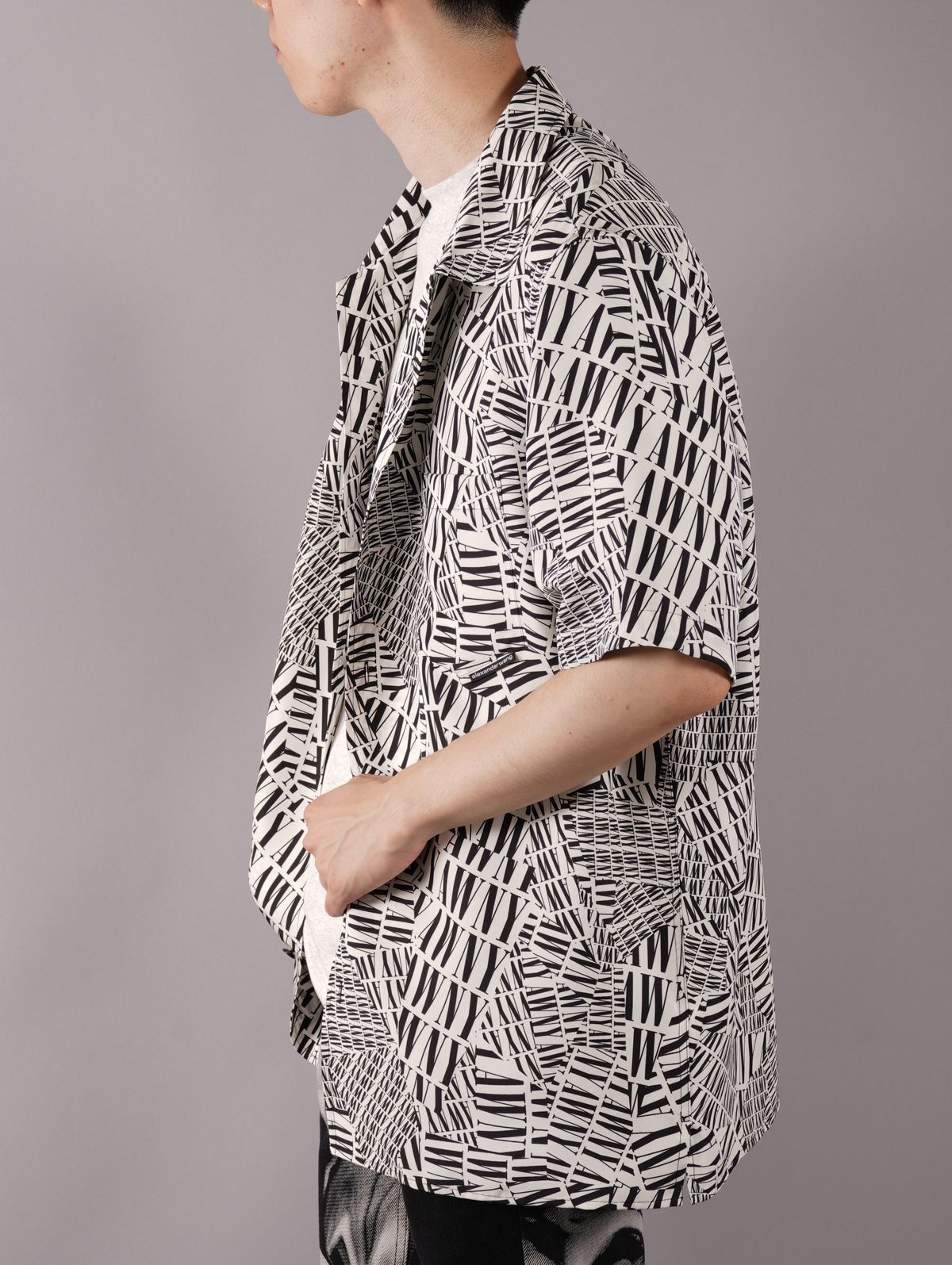 PRINTED LOGO SILK HAWAIIAN SHIRT / プリンテッド ロゴ シルク ハワイアン シャツ(ホワイト)