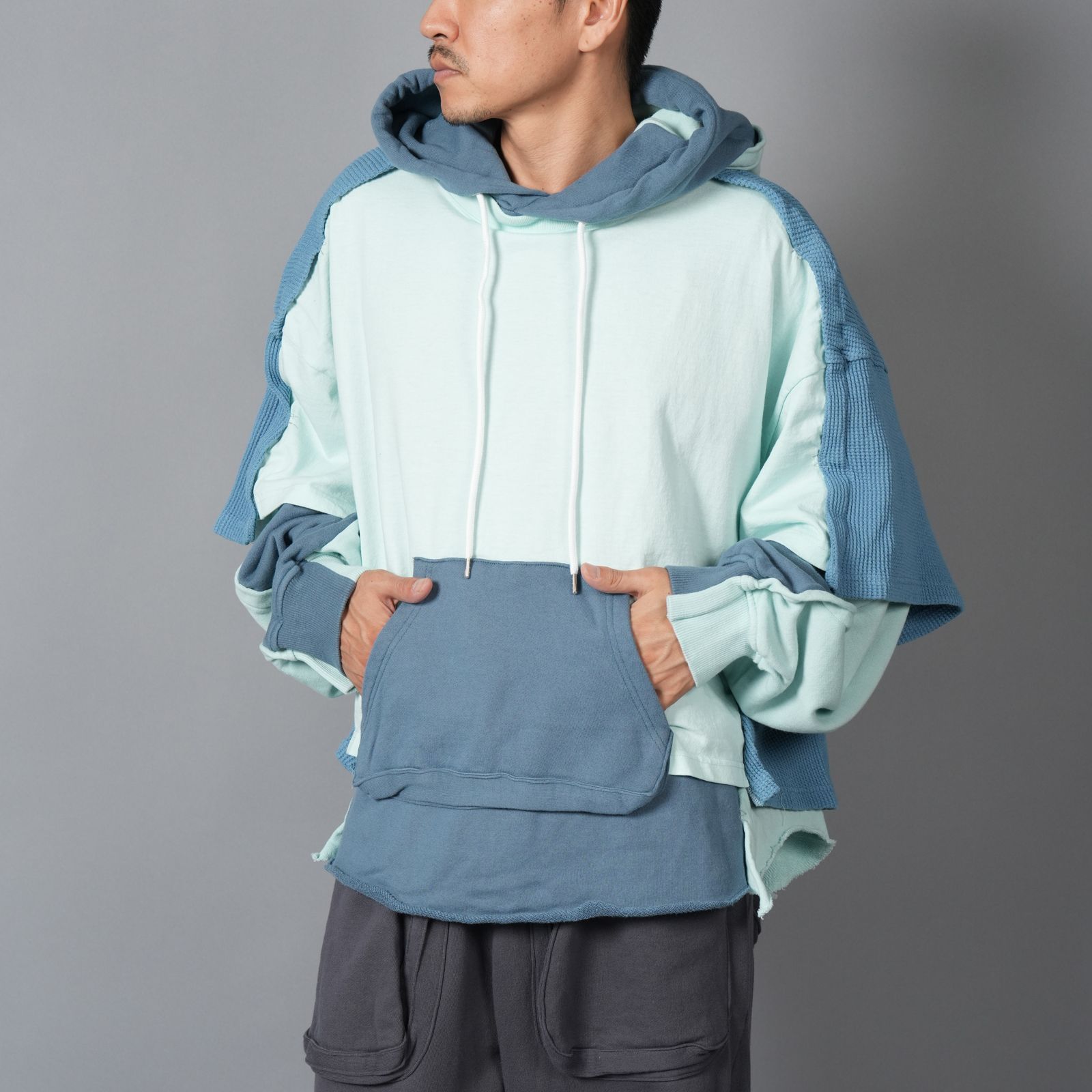 【ラスト1点】LAYERED HOODIE / レイヤードフーディー  (スモークブルー)