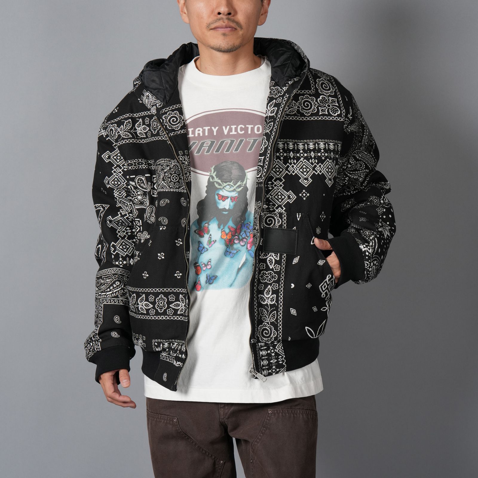 MH027 / Quilted Hoodie Jacket / キルテッド フーディージャケット (ブラック)