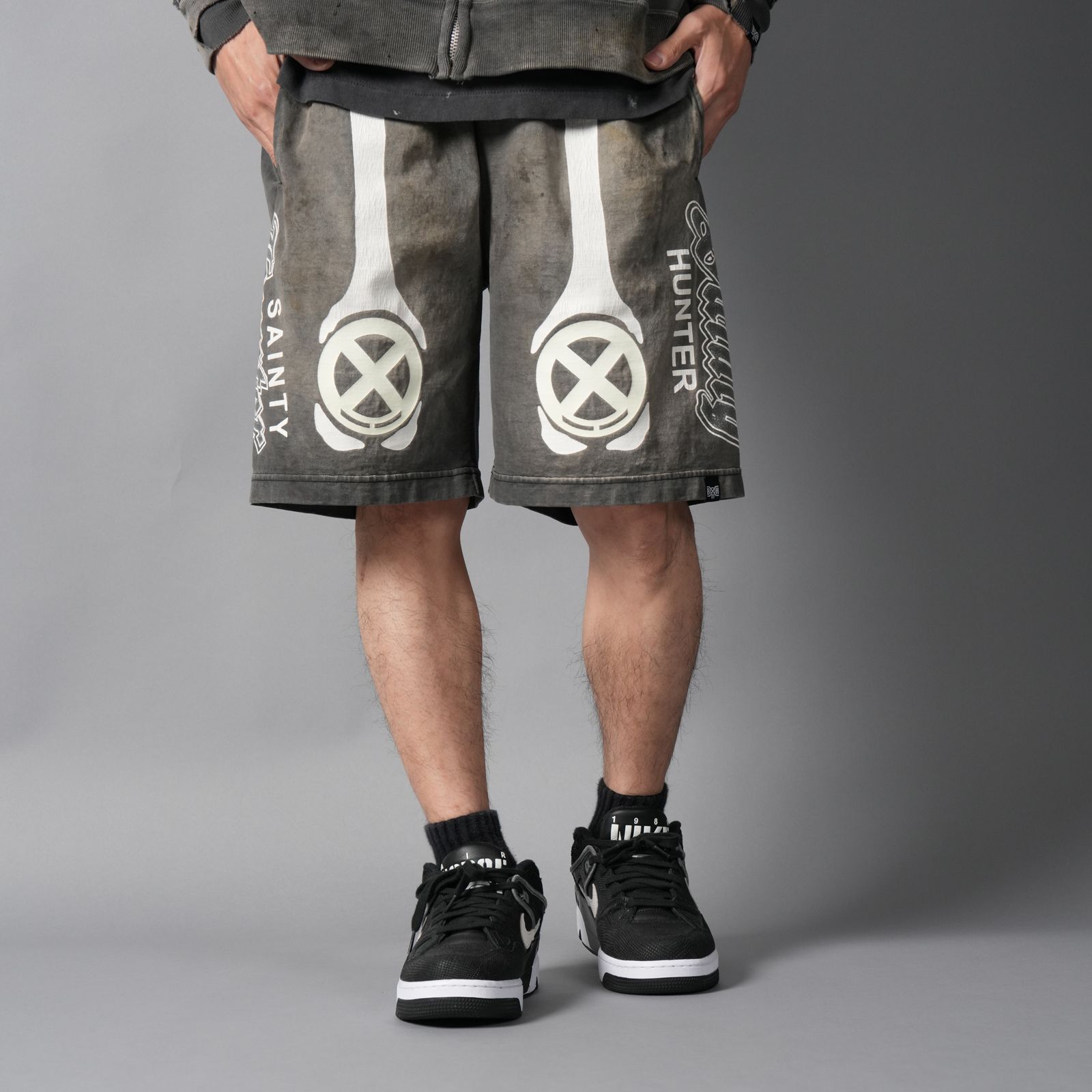 【コラボ】SM-MK8-0000-C33 / BH_CUT SEW SHORTS / BONE / スウェットショーツ (ブラック)