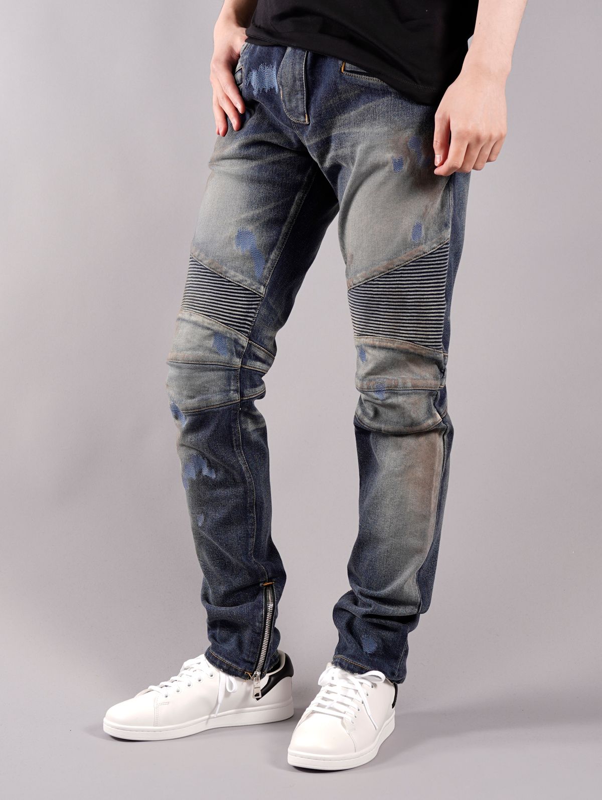 【ラスト1点】BH1 DENIM BIKER / バイカーパンツ (ストレッチ テーパード) / ブルー / メンズ