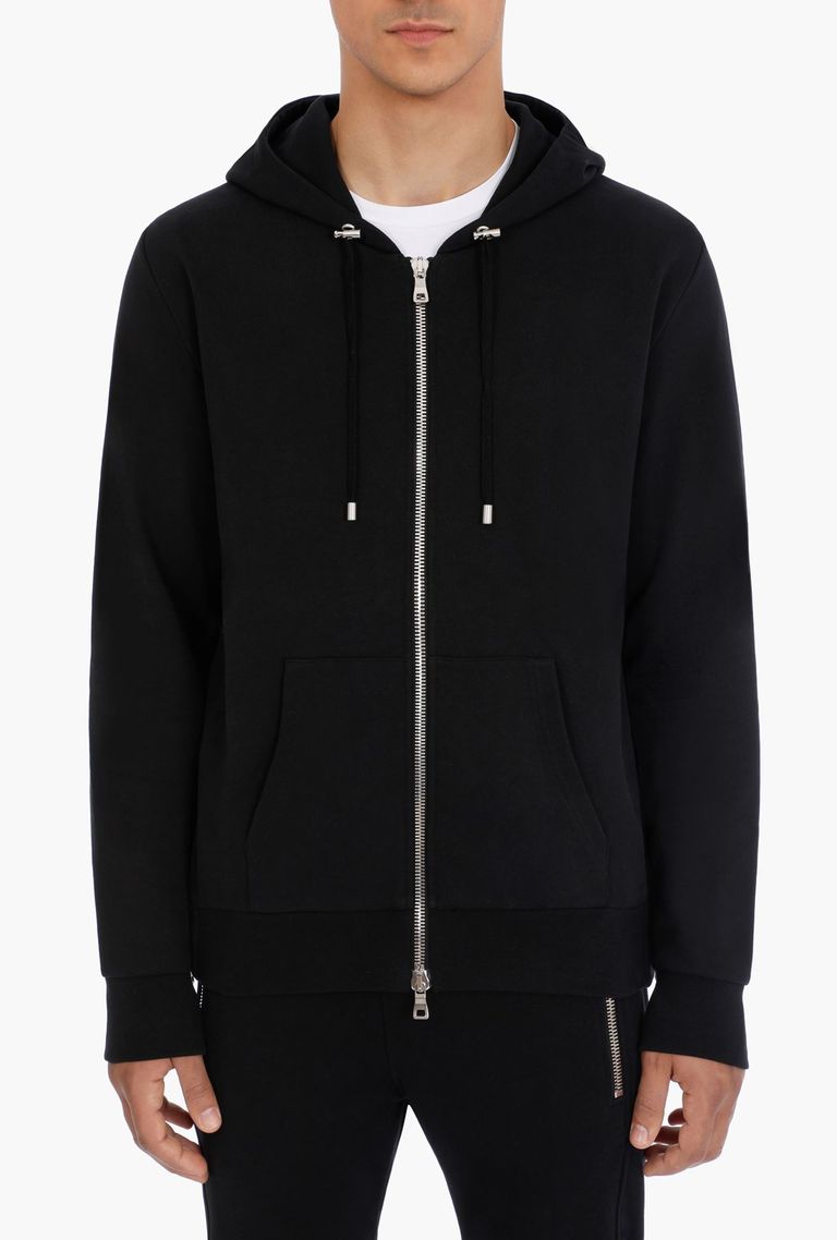 BALMAIN 【ラスト1点】Black cotton sweatshirt with white Balmain Paris logo  ロゴプリント スウェットシャツ (パーカー) ブラック コットン メンズ Confidence