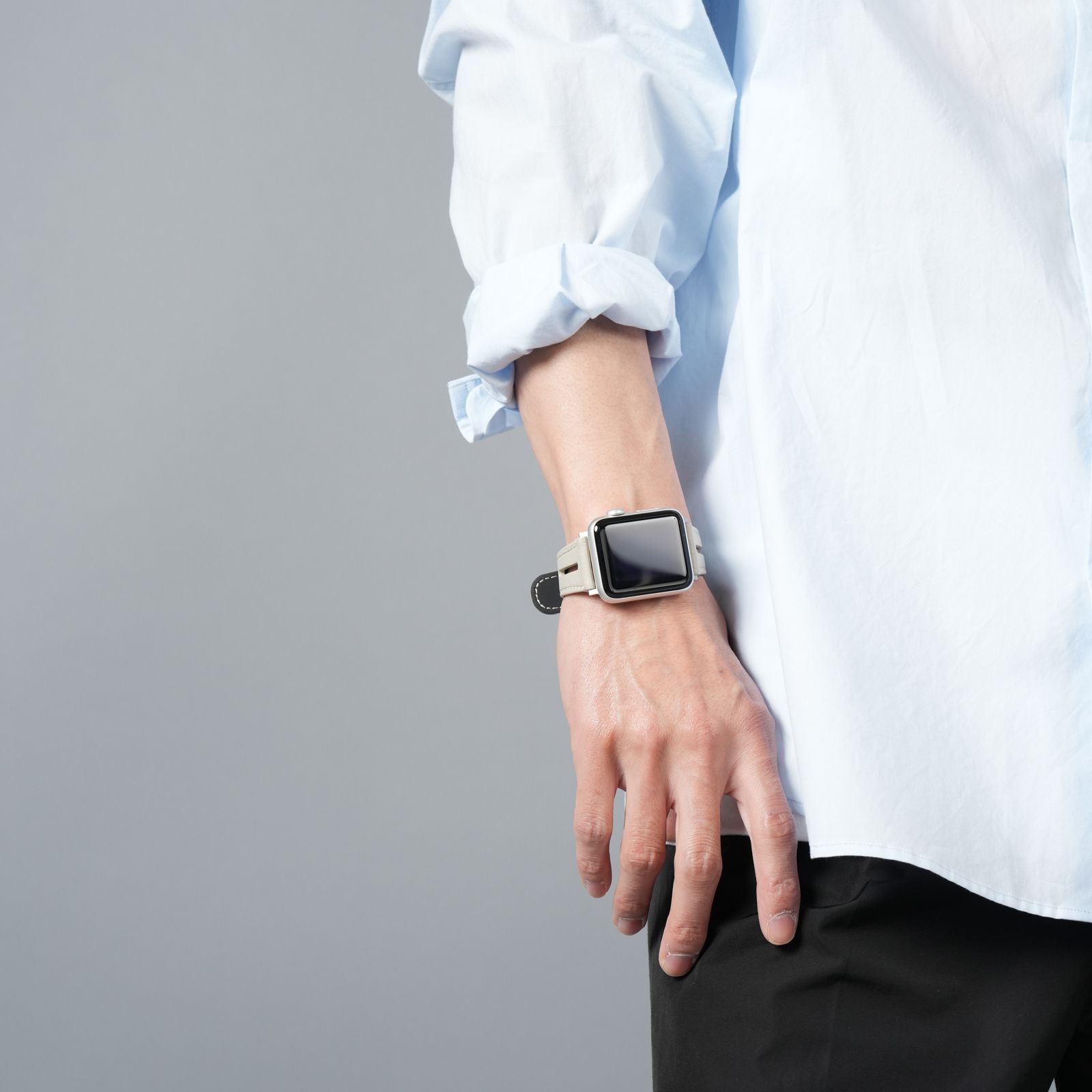 レザーハイブリッドバンド Dバックル for Apple Watch (ホワイトベージュ)
