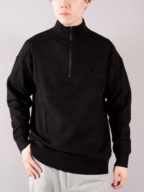 M CLASSIC MERINO BLEND HALF-ZIP ROLL NECK/ メンズ クラシック メリノ ブレンド ハーフジップ  ロールネック (ブラック)