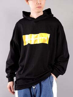 LONG SLEEVE TEE WITH CRUMPLED LOGO PRINT / ロングスリーブ クランプルド ロゴ プリント フーディー  (ブラック)