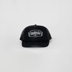 EMBROIDERED TRUCKER CAP "LM CLOTHING"   / メッシュキャップ (ブラック/ブラック)