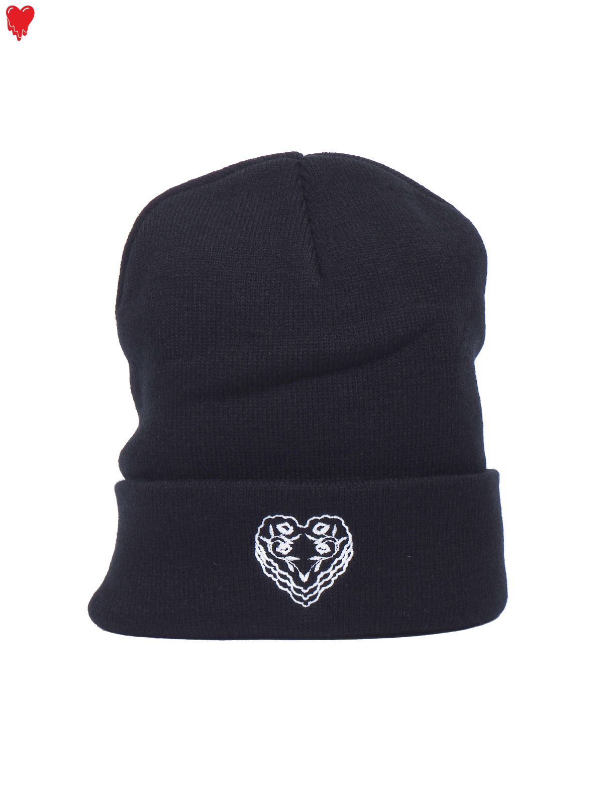 【ラスト1点】 FABRIC HEART PATCH KNIT CAP / ファブリック ハートパッチ ニットキャップ (ブラック)