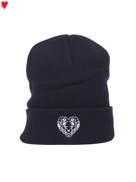 【ラスト1点】 FABRIC HEART PATCH KNIT CAP / ファブリック ハートパッチ ニットキャップ (ブラック)