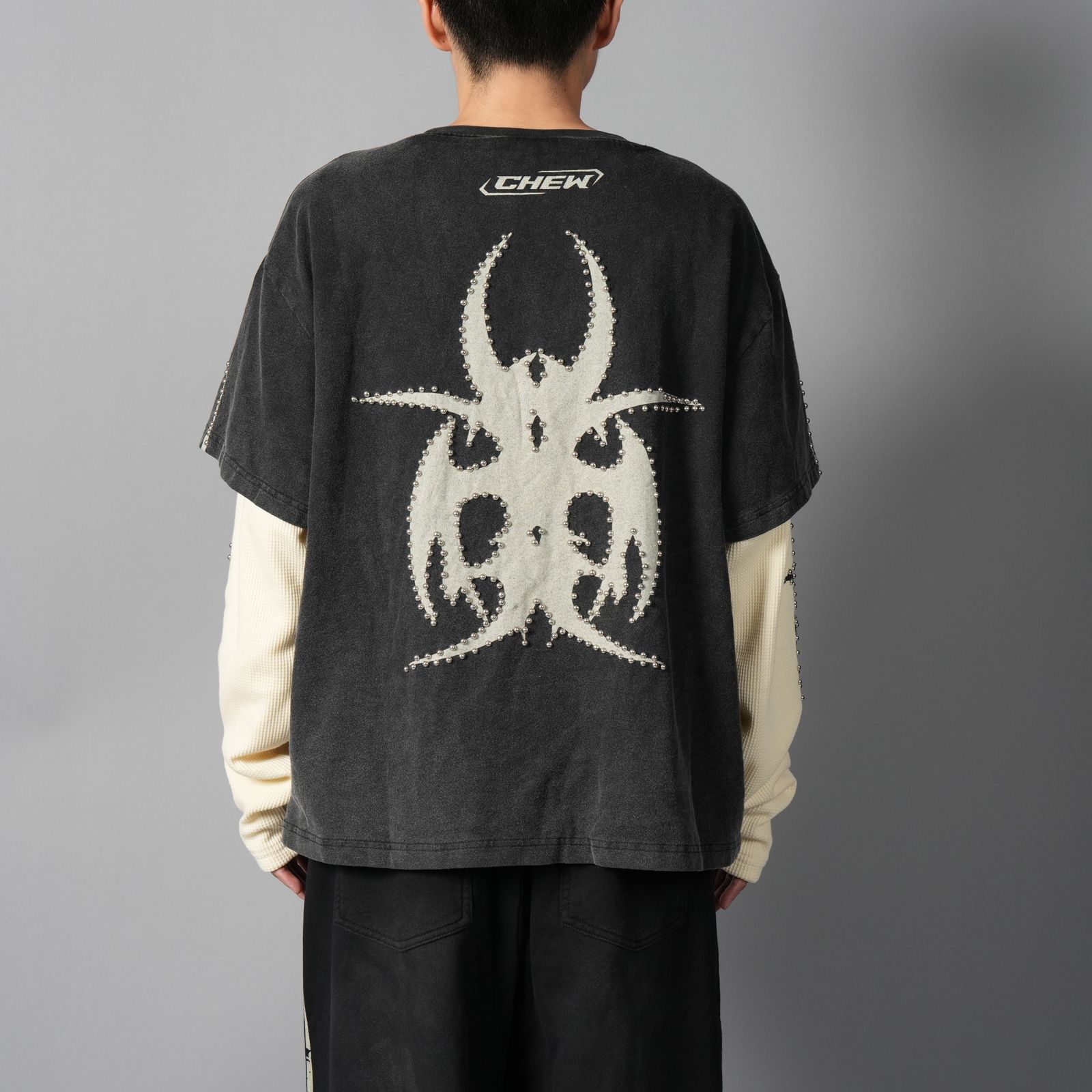 Studded Roach Layered Longsleeve / スタッズ付き ローチ レイヤード ロングスリーブ (ヴィンテージブラック/クリーム)