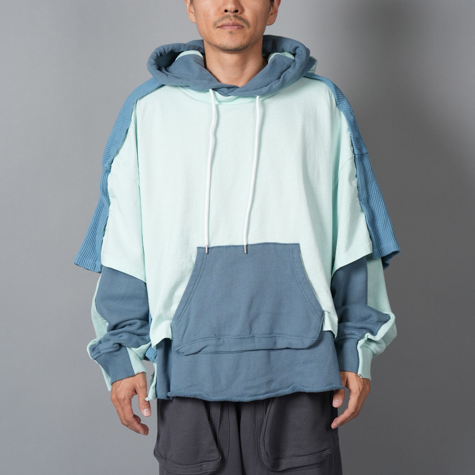 【ラスト1点】LAYERED HOODIE / レイヤードフーディー  (スモークブルー)
