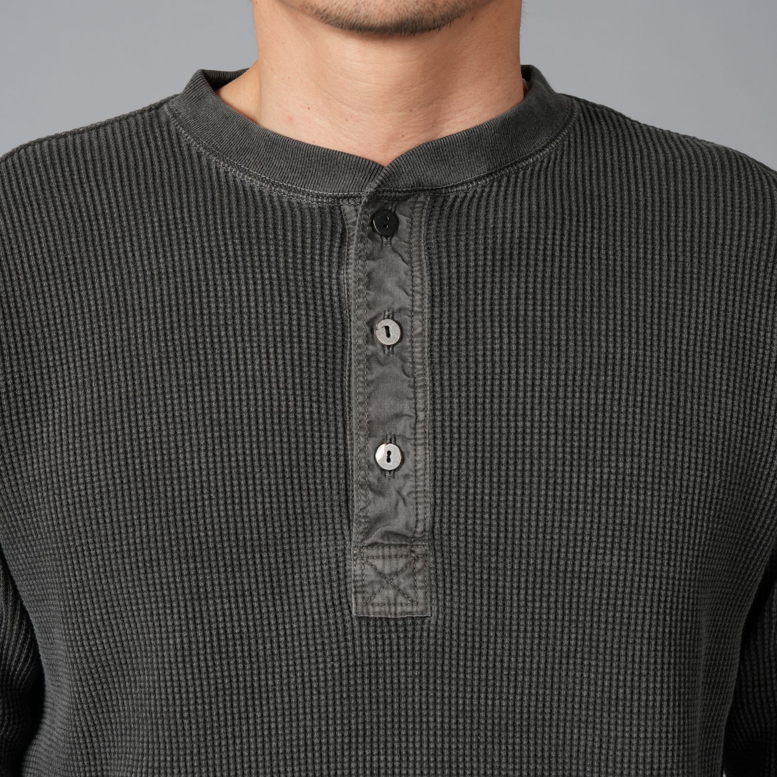 WAFFLE HENLEY NECK SHIRTS / ワッフル ヘンリーネックシャツ (ブラック)