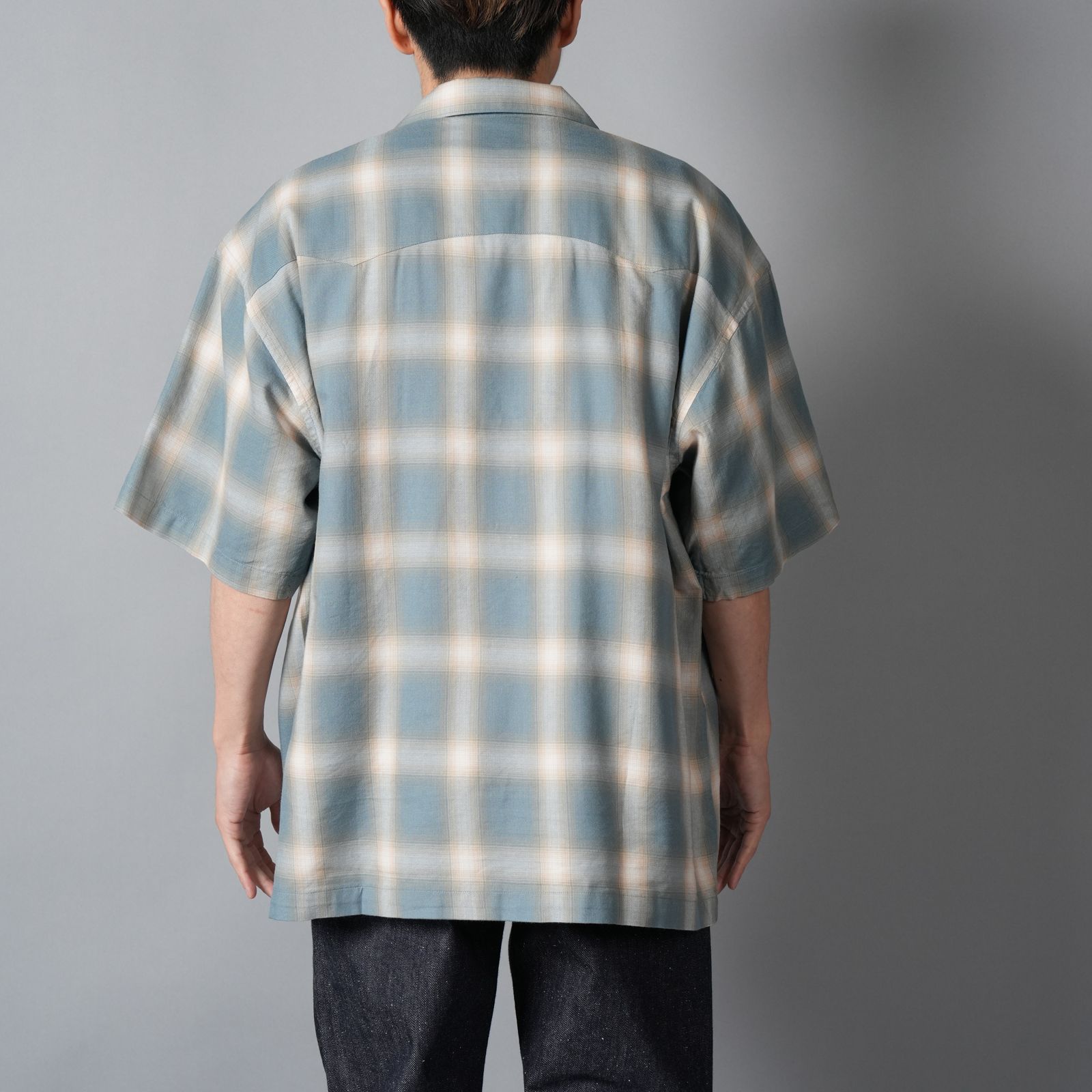 OMBRE PLAID CURBAN SHIRTS (SS)  / 半袖シャツ (ブルー)
