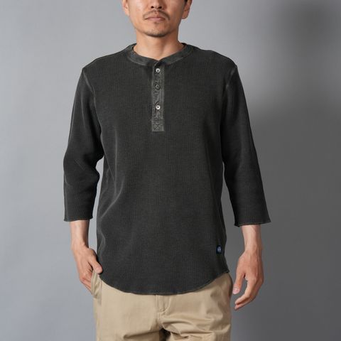 WAFFLE HENLEY (3/4)SLEEVE / ワッフル ヘンリーネック Tシャツ (ブラック)