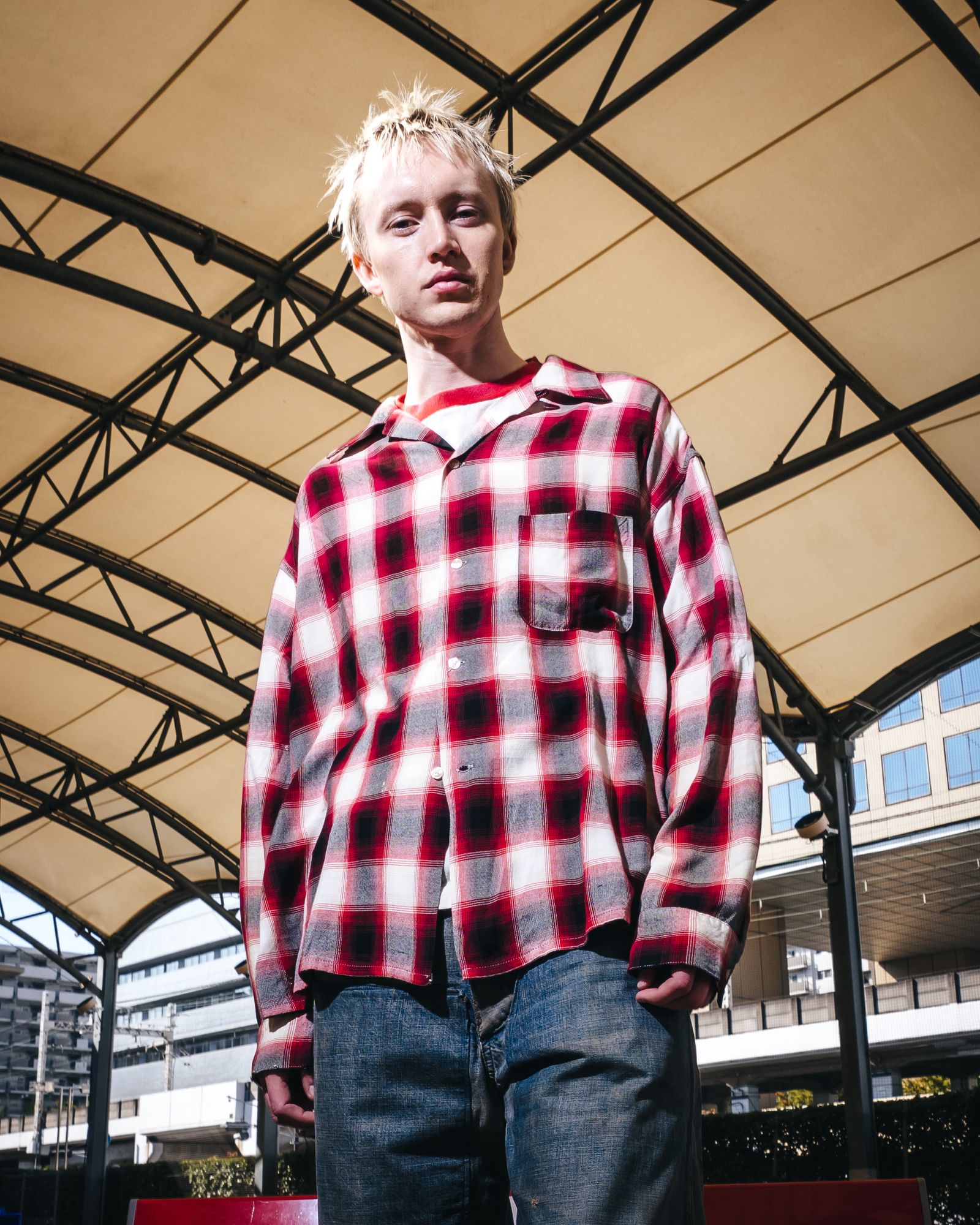 SM-MK8-0000-045 / RAYON SHIRT / CHECK / RED / ロングスリーブシャツ (レッド)