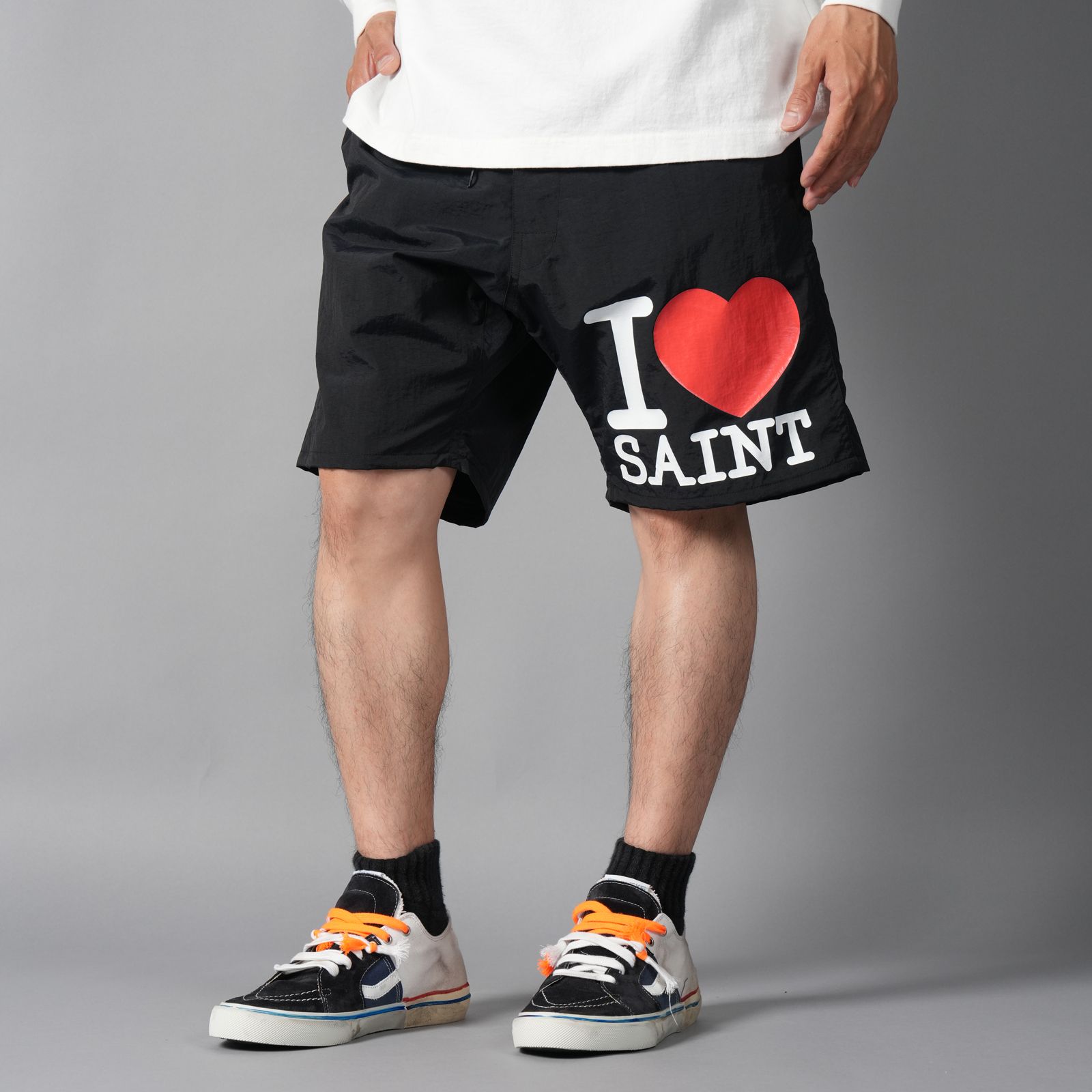 SM-MK8-0000-071 / NYLON SHORTS  / I LOVE SAINT / BLACK / スイムショーツ  (ブラック)
