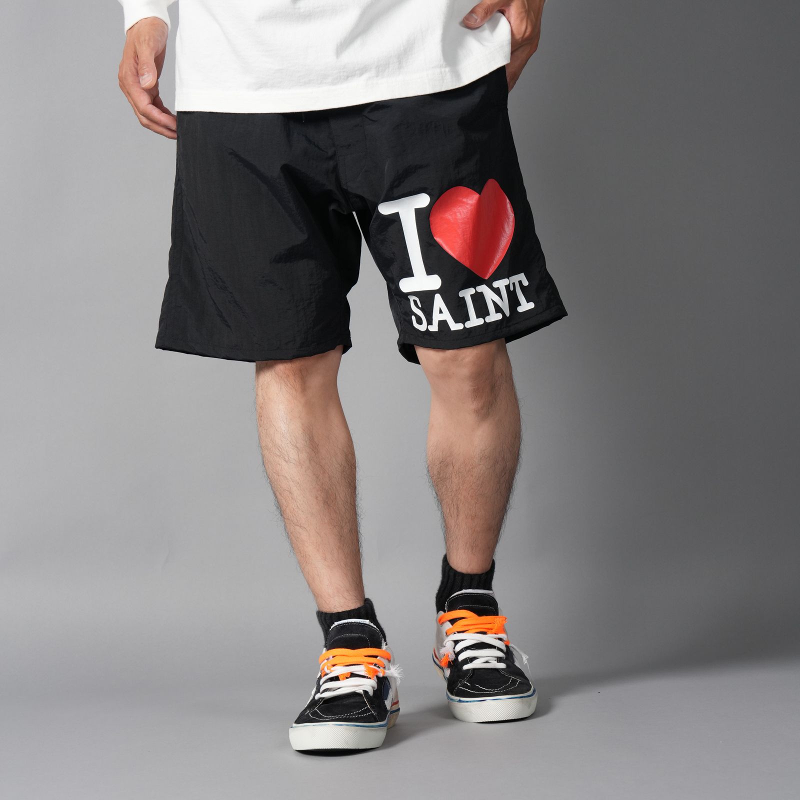 SM-MK8-0000-071 / NYLON SHORTS  / I LOVE SAINT / BLACK / スイムショーツ  (ブラック)