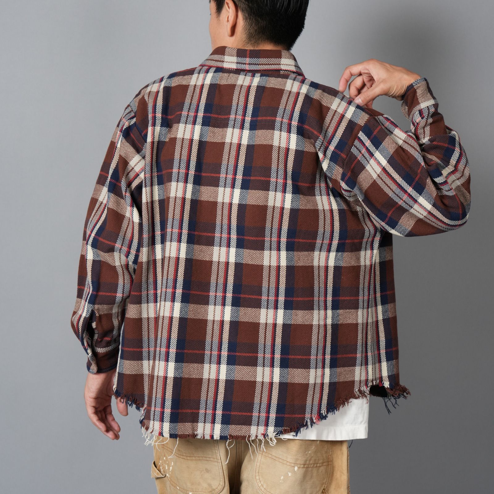 DAMAGED FLANNEL SHIRTS / ネルシャツ (ブラウン)
